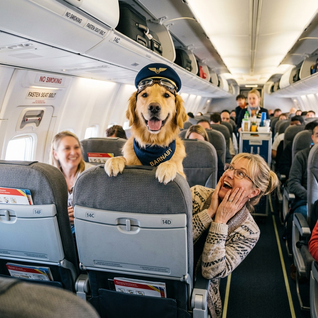 Escena graciosa en la cabina del avión