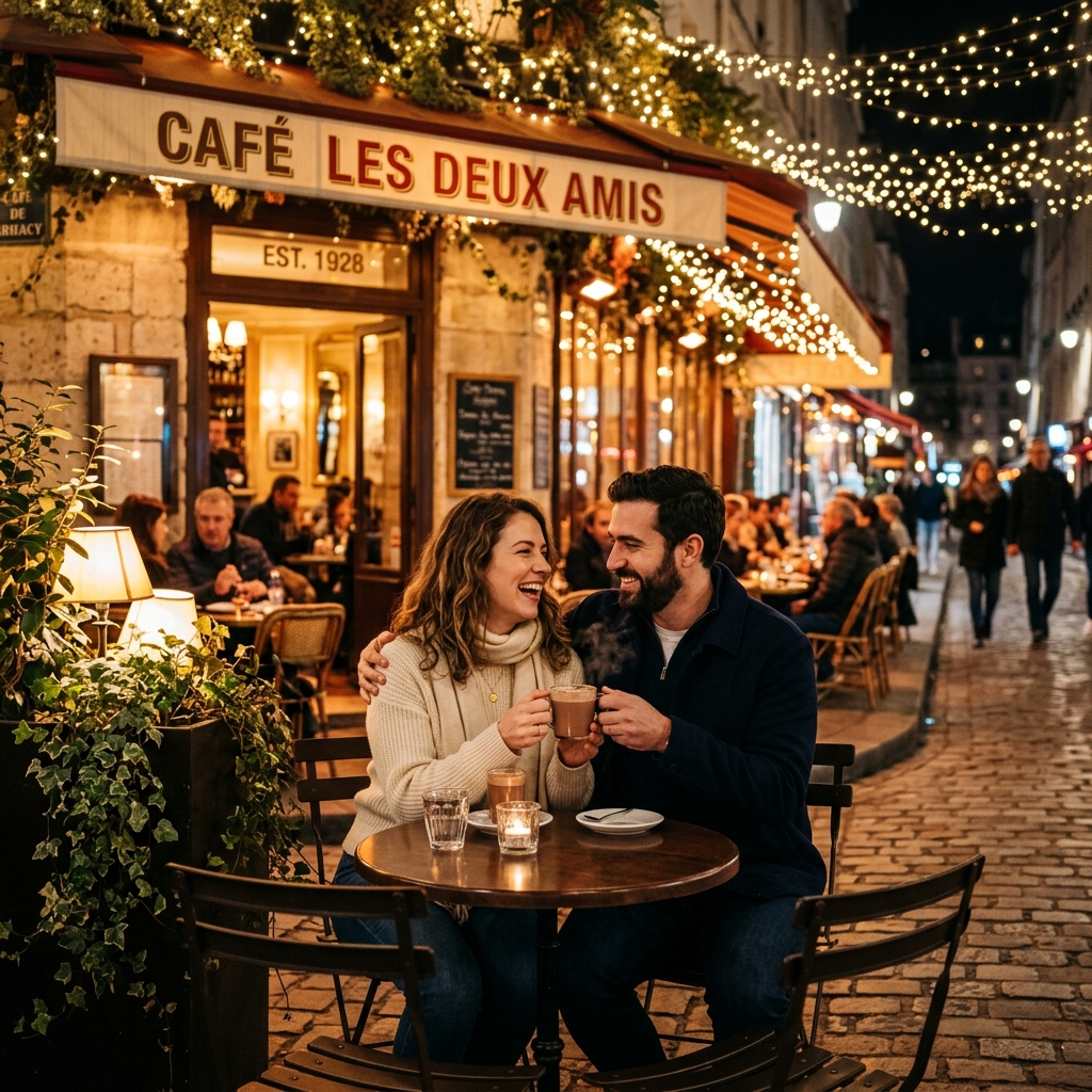 Leo y Camille en el café parisino